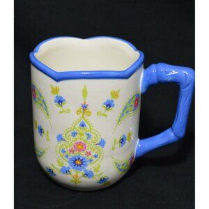 Global Designs Connections Mug  White Floral Paisley 15 oz by Kate Williams